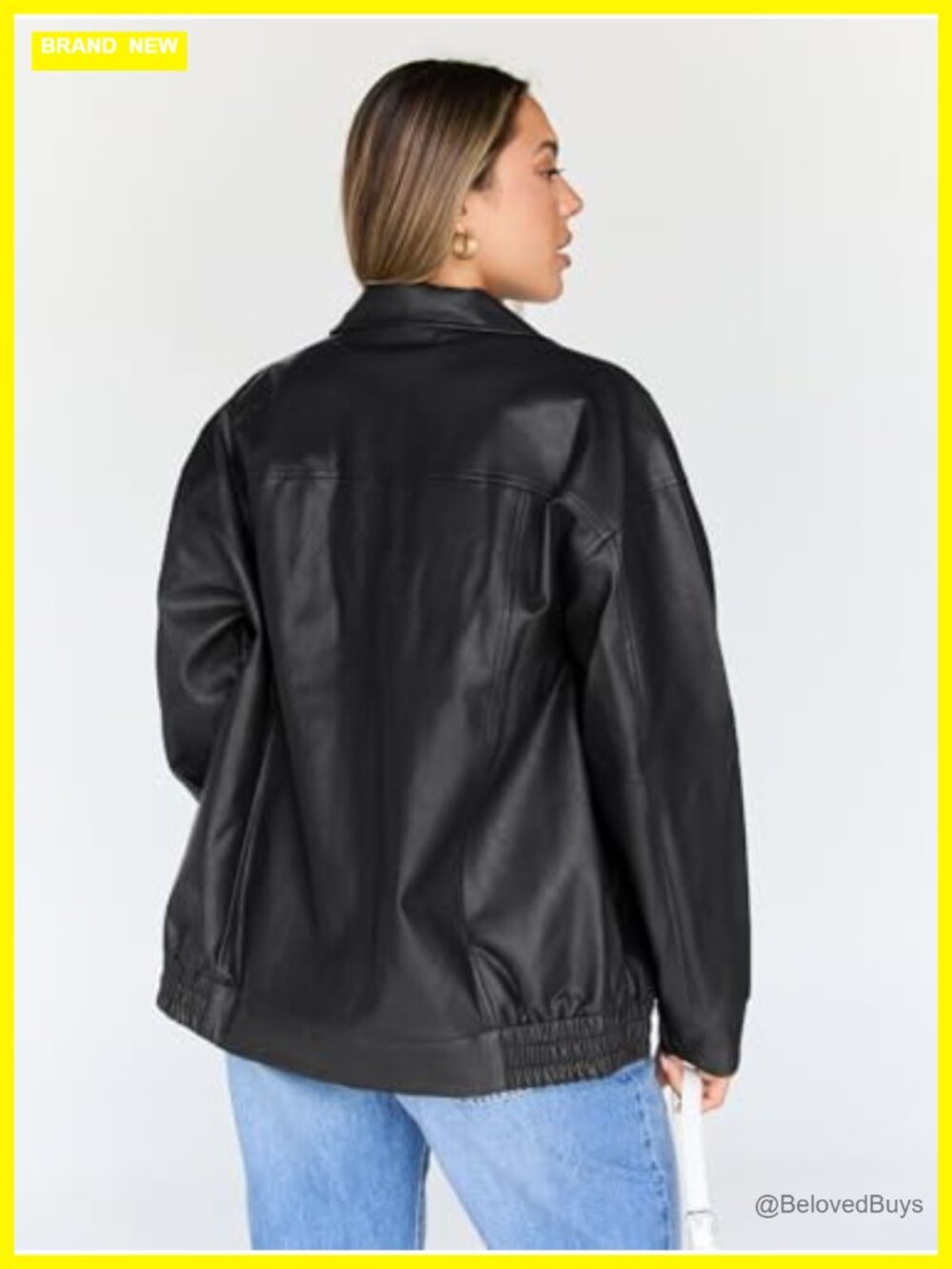 Oversized Faux Leather Moto Bomber Jacket for Spring Fall Layering - Picture 4 of 5